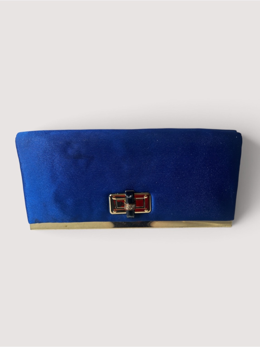 Elegant Blue Satin Clutch with Gold Trim